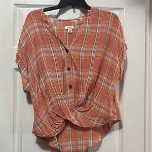 a.n.a Terracotta Plaid Button-Down Blouse